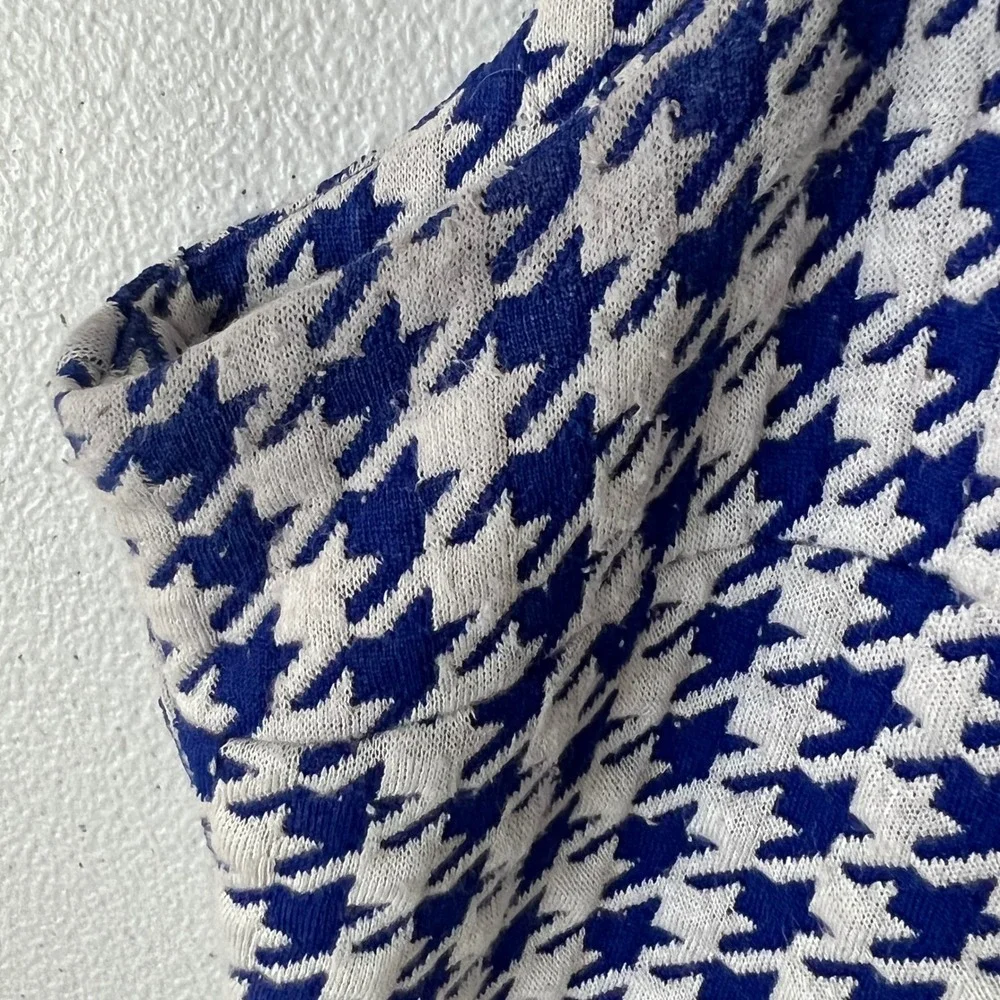 Tyler Boe Dress‎ L Blue White Houndstooth Knit Pockets Preppy Coastal Nautical